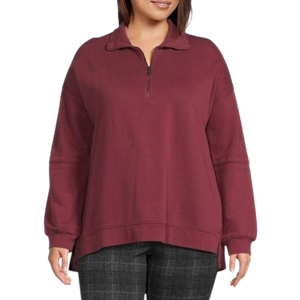 Westbound 100% Cotton 1/2 Zip Pullover 1X Burgundy Breathable Layers Athleisure